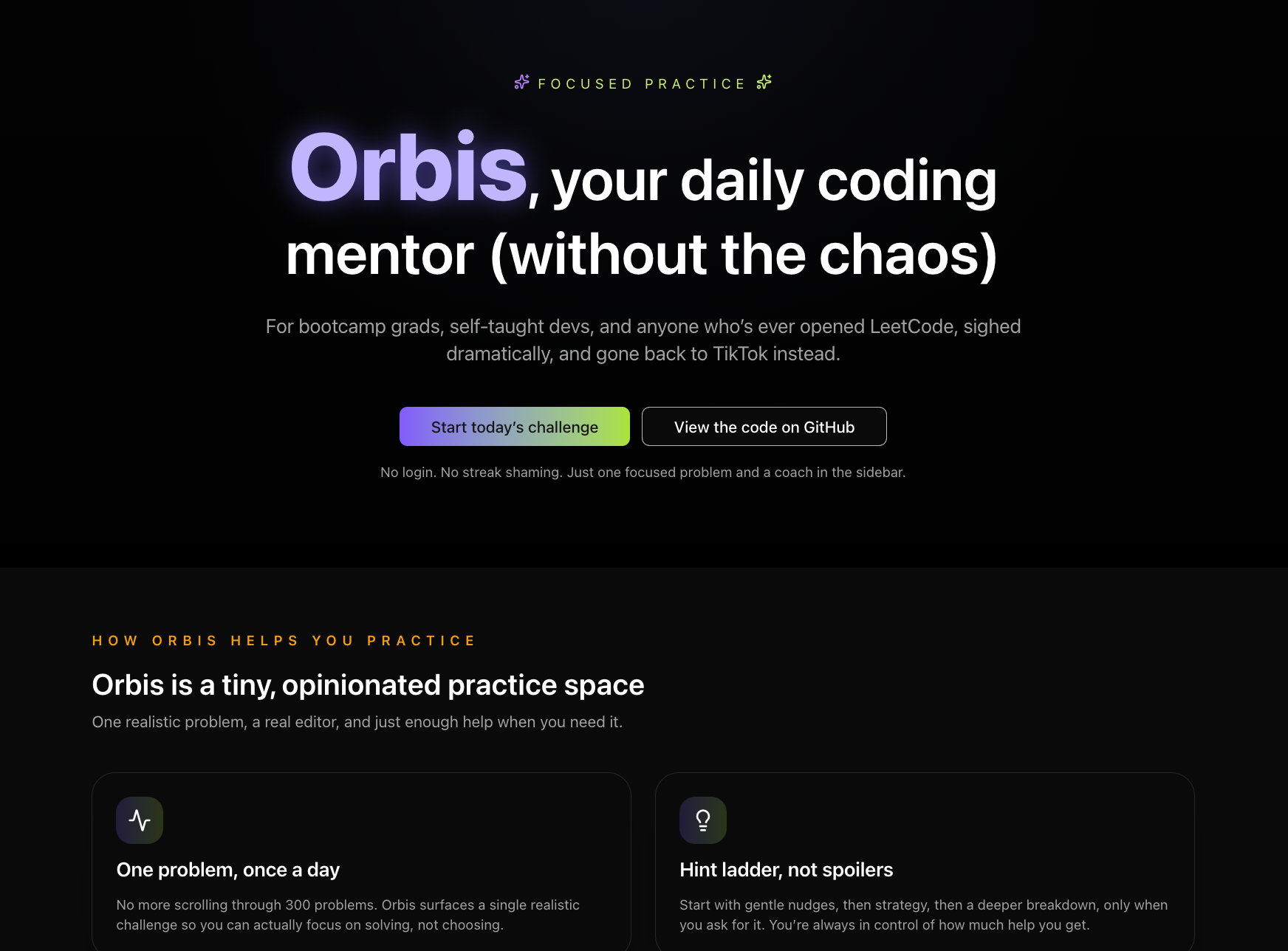 Orbis landing page