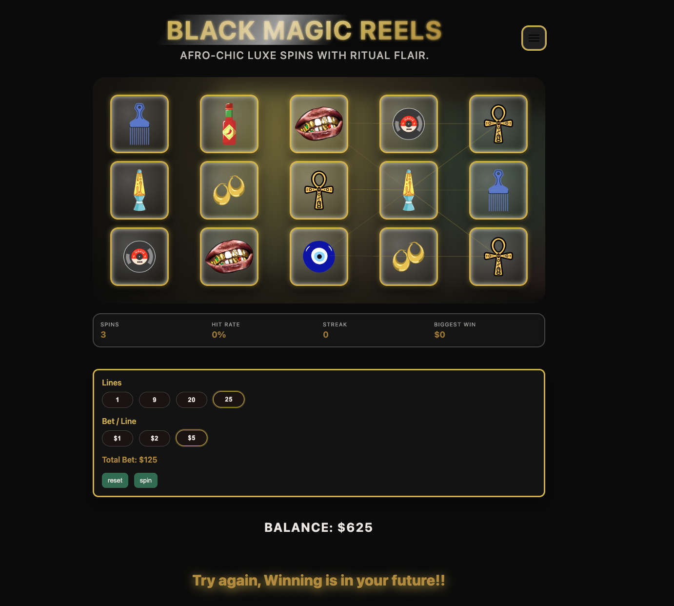 Screenshot of a slot machine experience