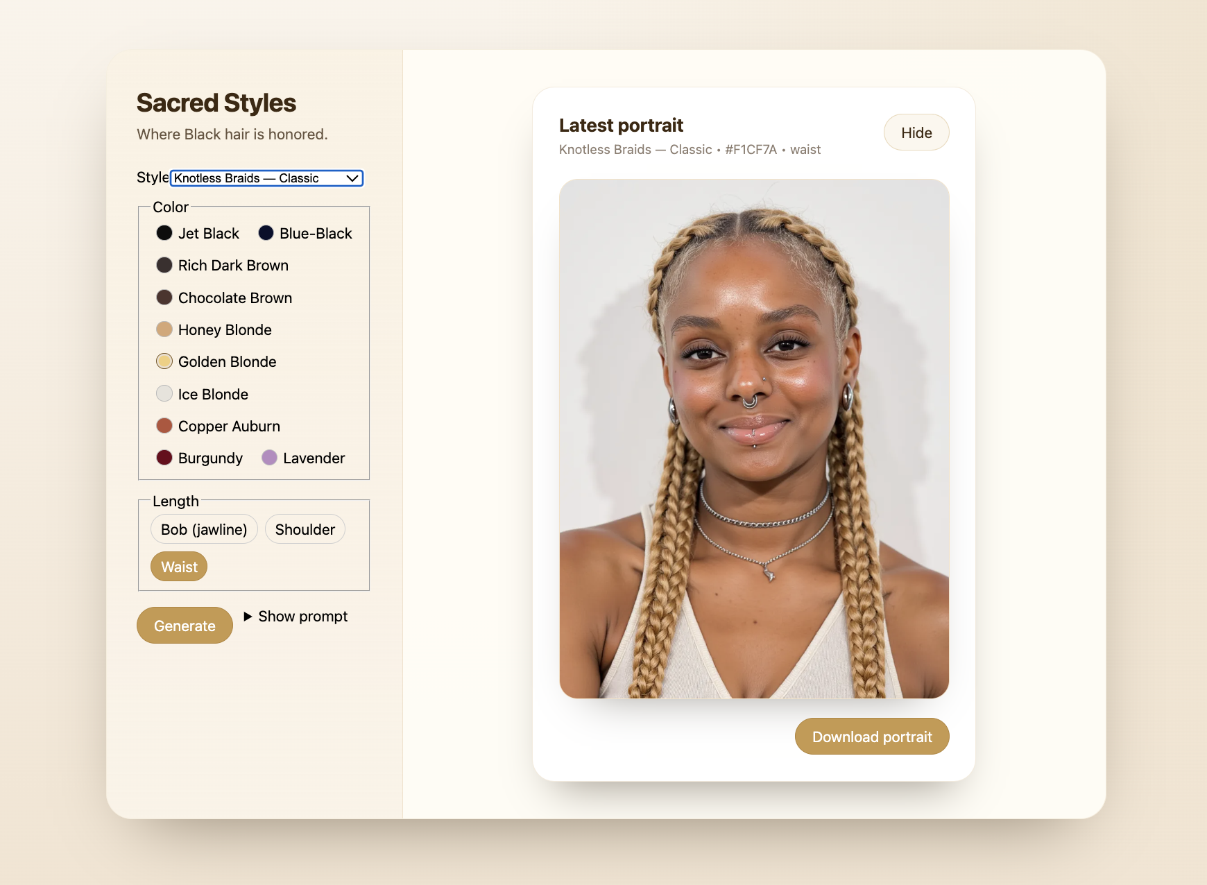 homepage of a generated hairstyle